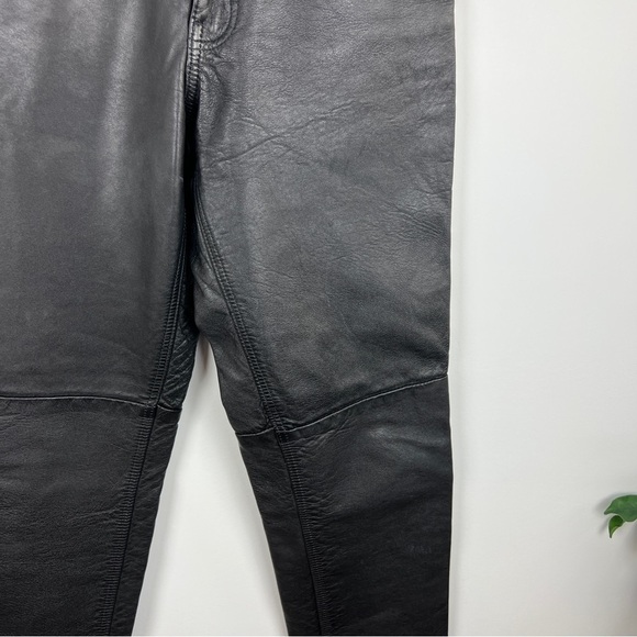 Vintage Washable Black Leather High Waisted Straight Leg Pants Size 26 - Picture 5 of 16
